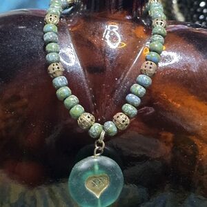 Unbranded Green Beaded Bracelet with Heart Pendant